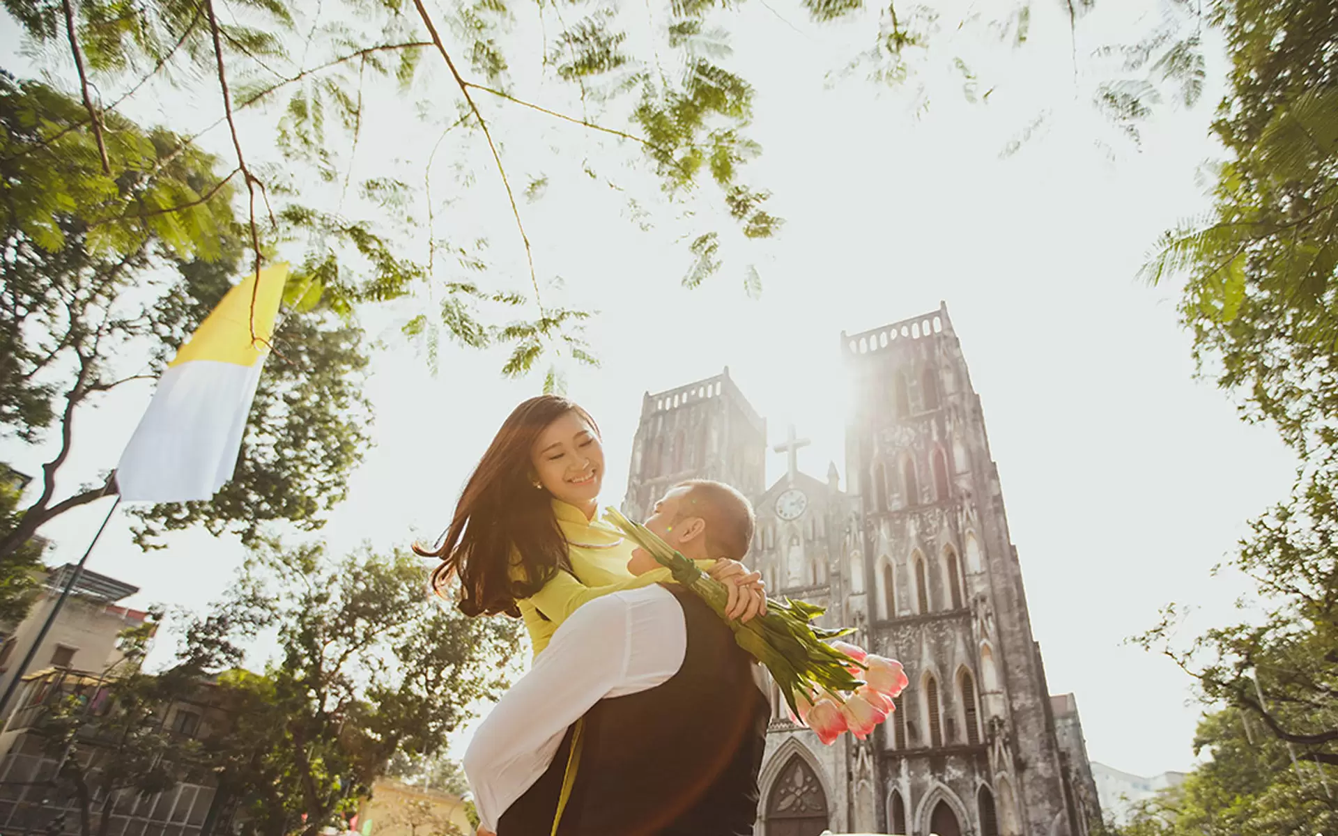 Couple is happy in the sunny day