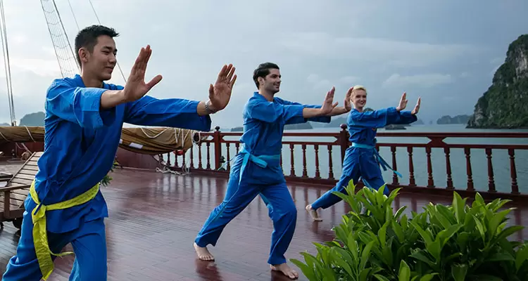 Tai Chi session in the morning on boat
