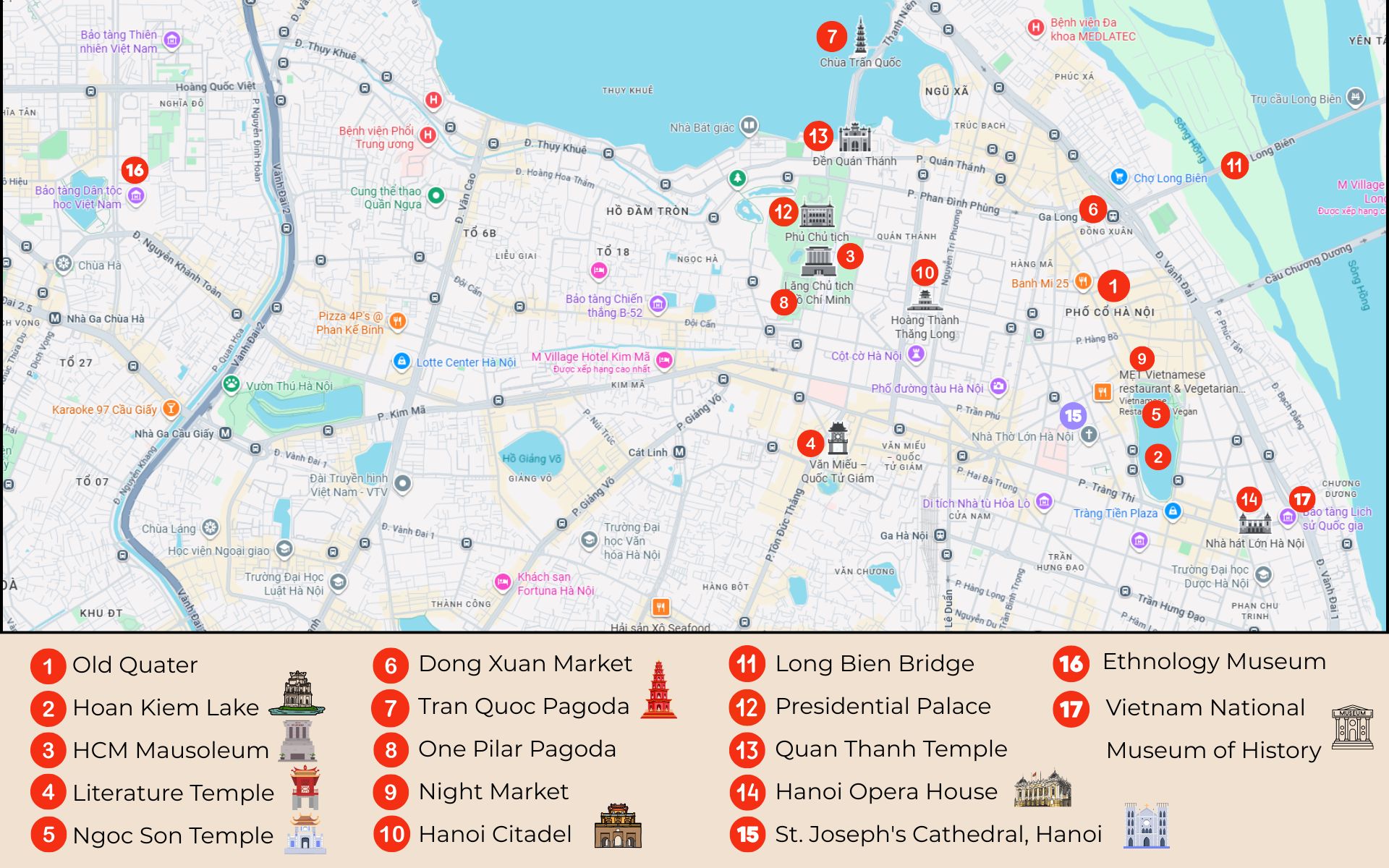 hanoi tourist attractions map