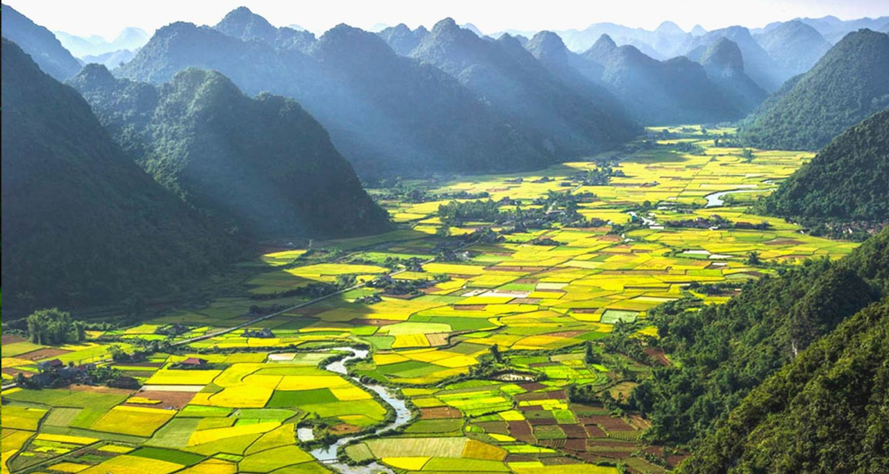 Rice fields sit within the immense Bac Son Valley, serving to create poetic and peaceful scenery