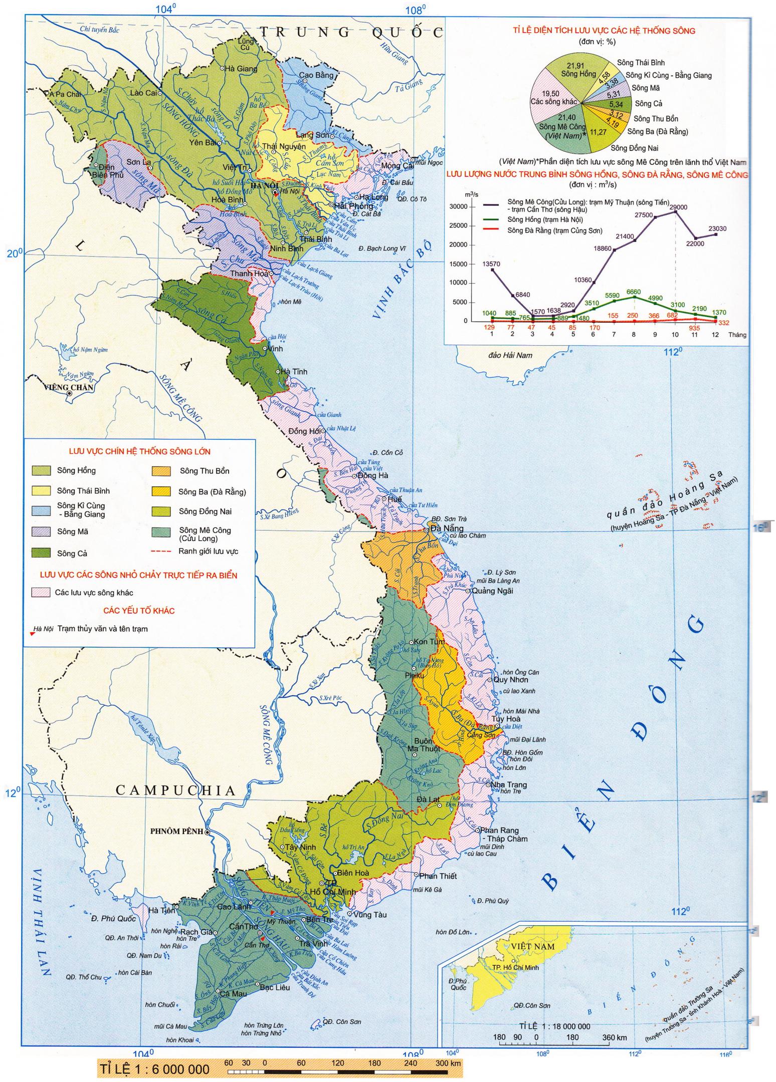 Vietnam River Map - displays the river paths, rivers network in Vietnam