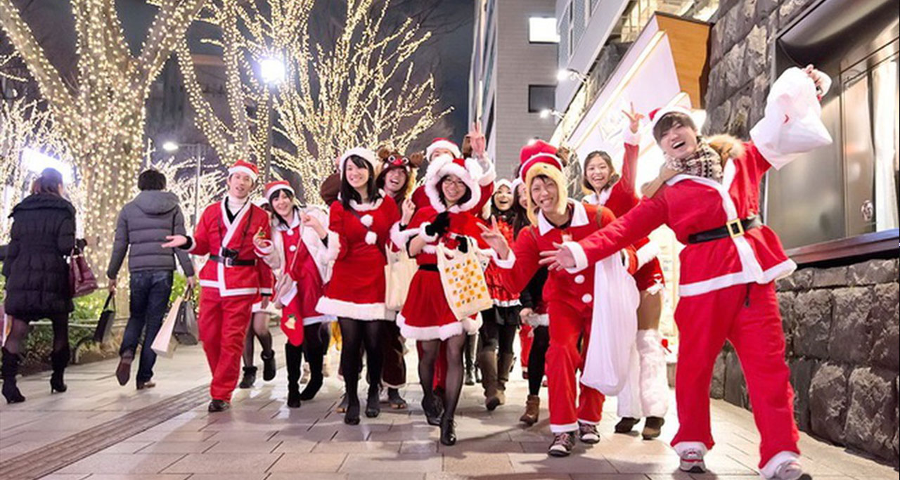 Many young people in Santa suits are very excited about Christmas Celebration