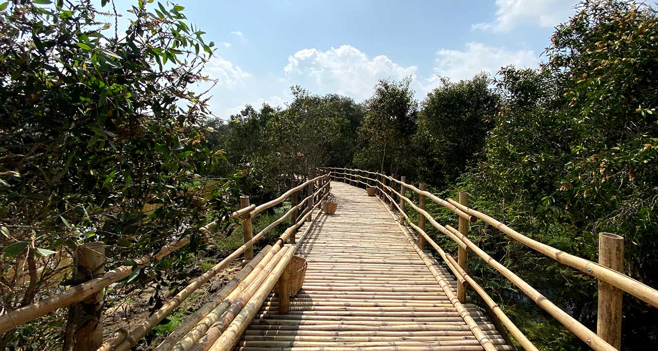 The bridge is made by bamboo