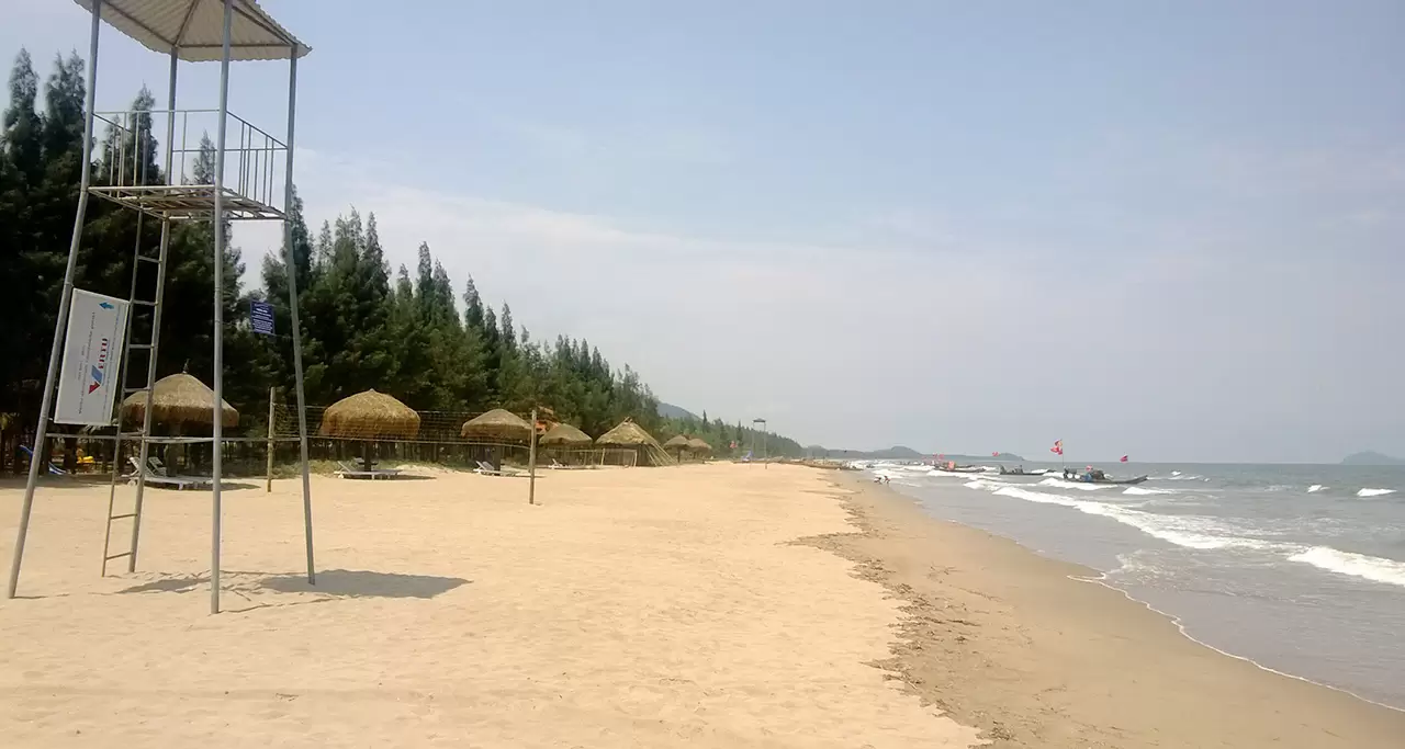 A view of Sam Son Beach, Thanh Hoa with white sand and blue water