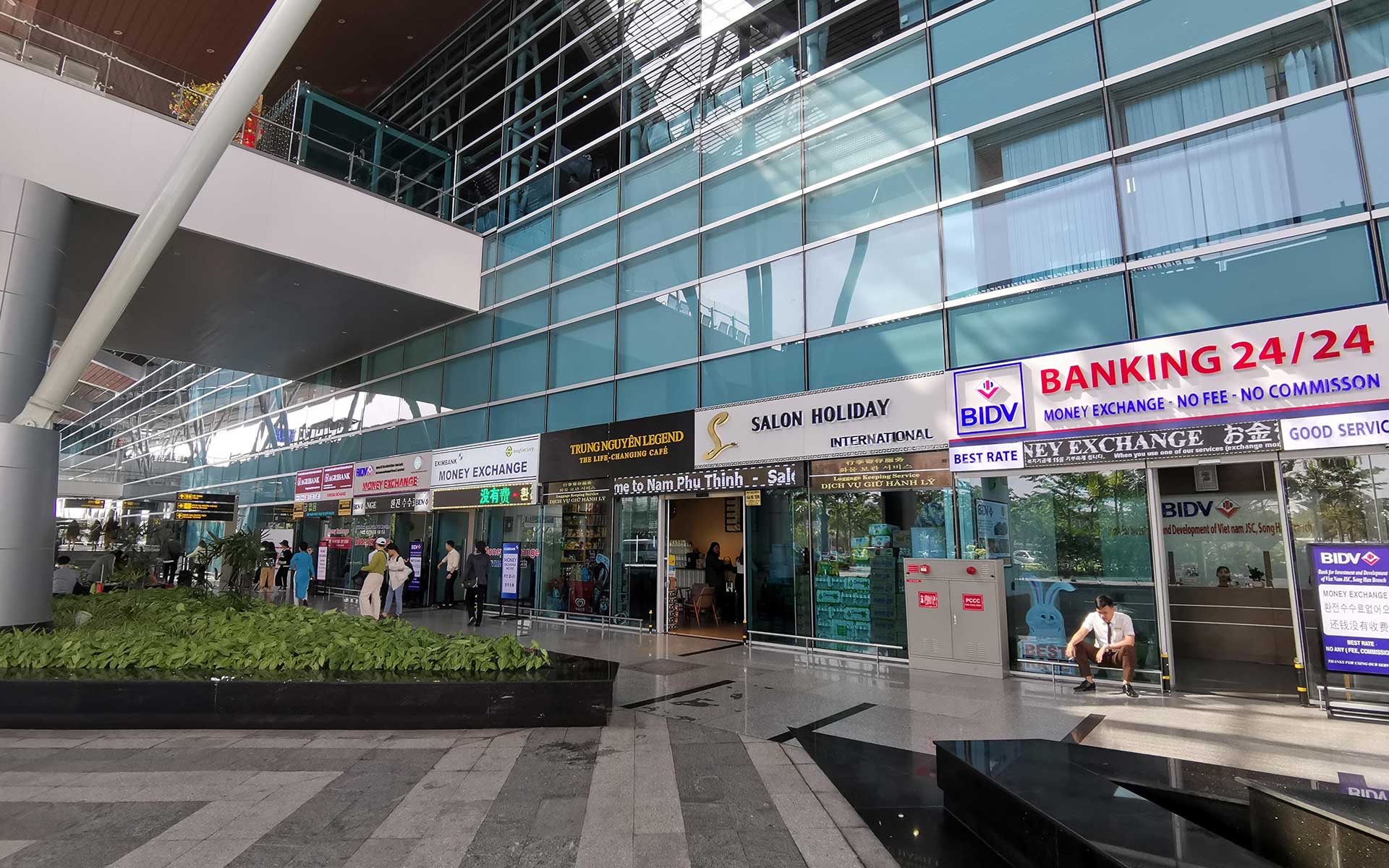 Money exchange counter and ATM of BIDV Bank at Danang International Airport