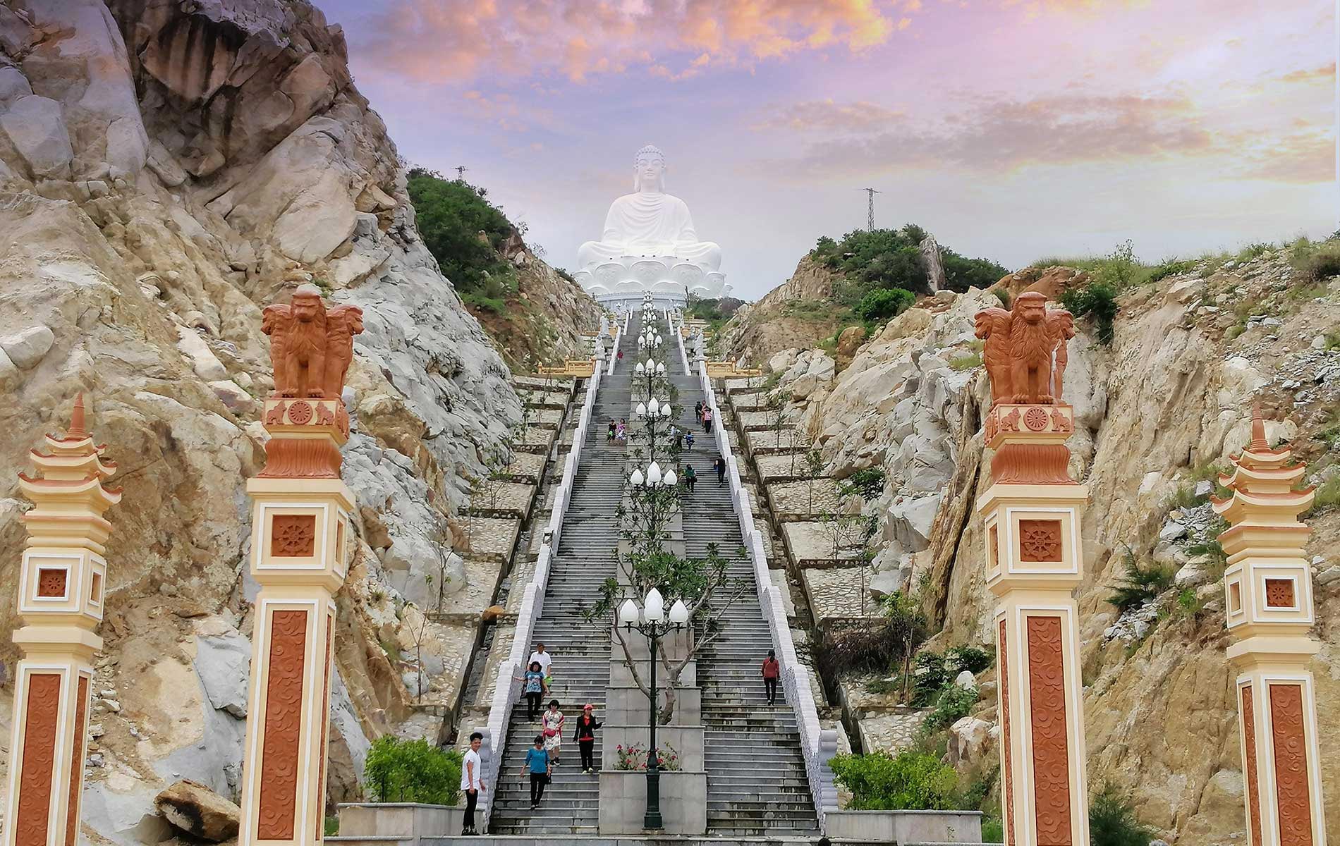 up stair to Buddha statue in Ong Nui Pagoda