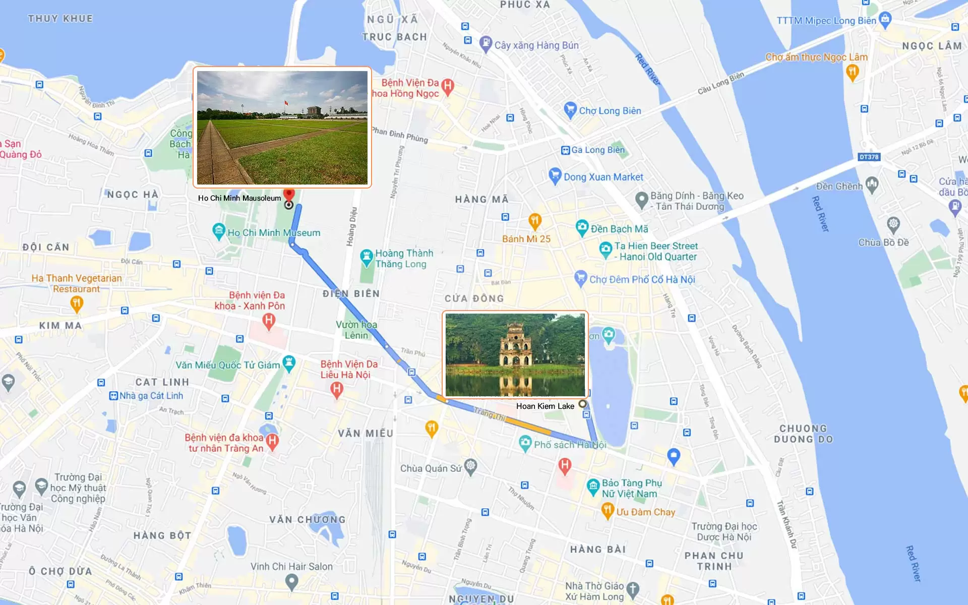 map from city center to Ho Chi Minh Mausoleum