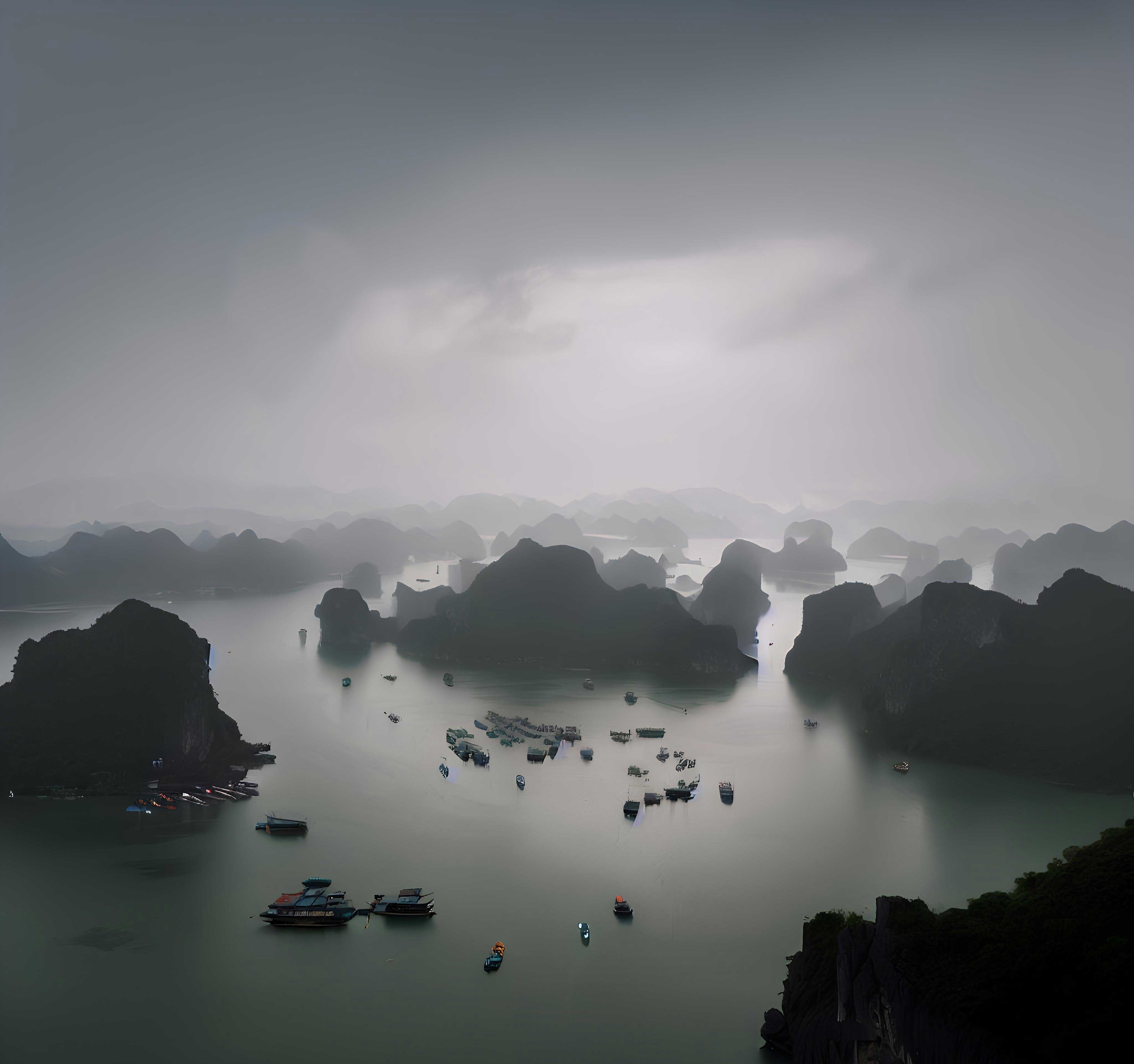 Photo of Ha Long Bay on a rainy day