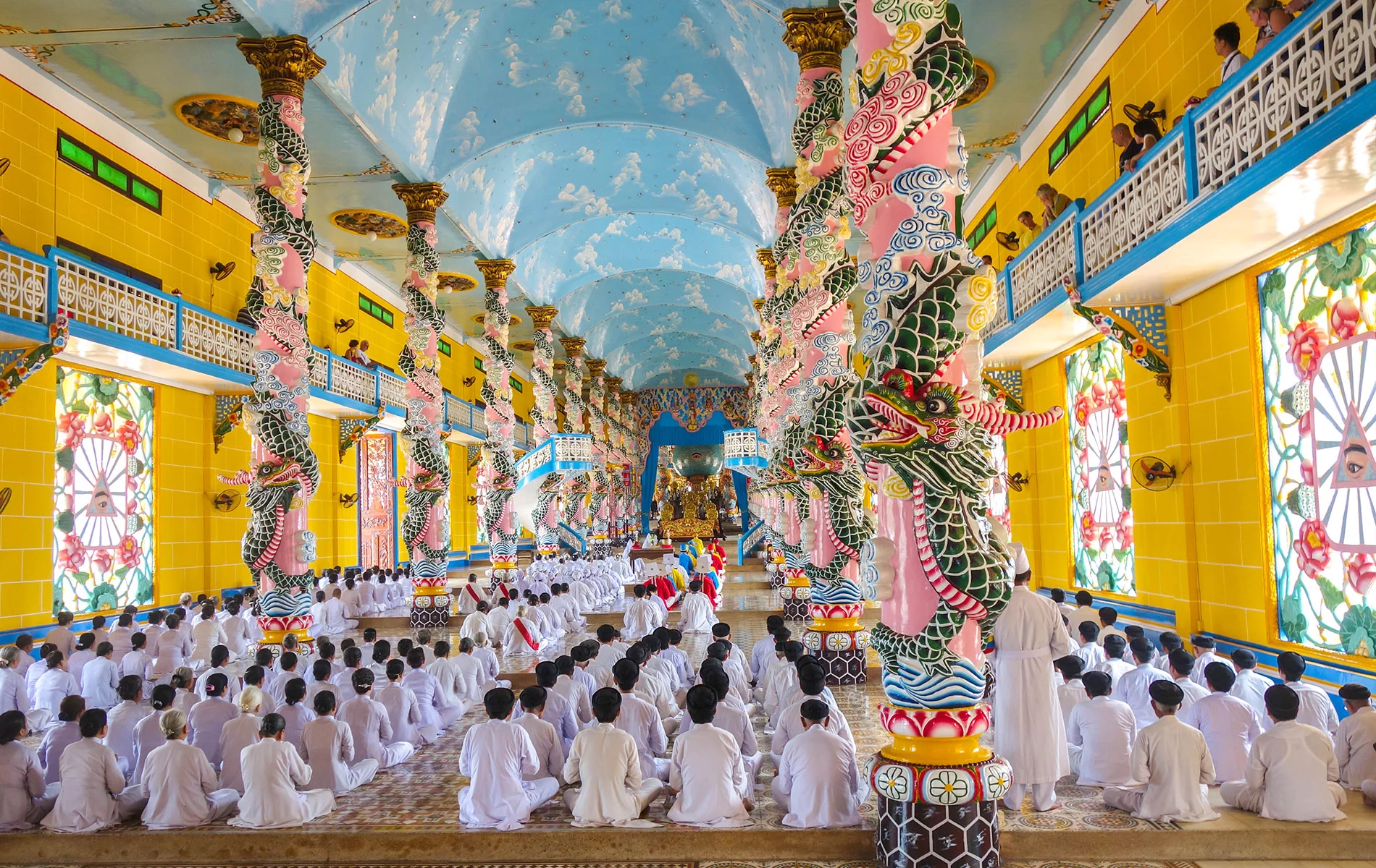 View of the Noon time ceremony at Cao Dai Temple