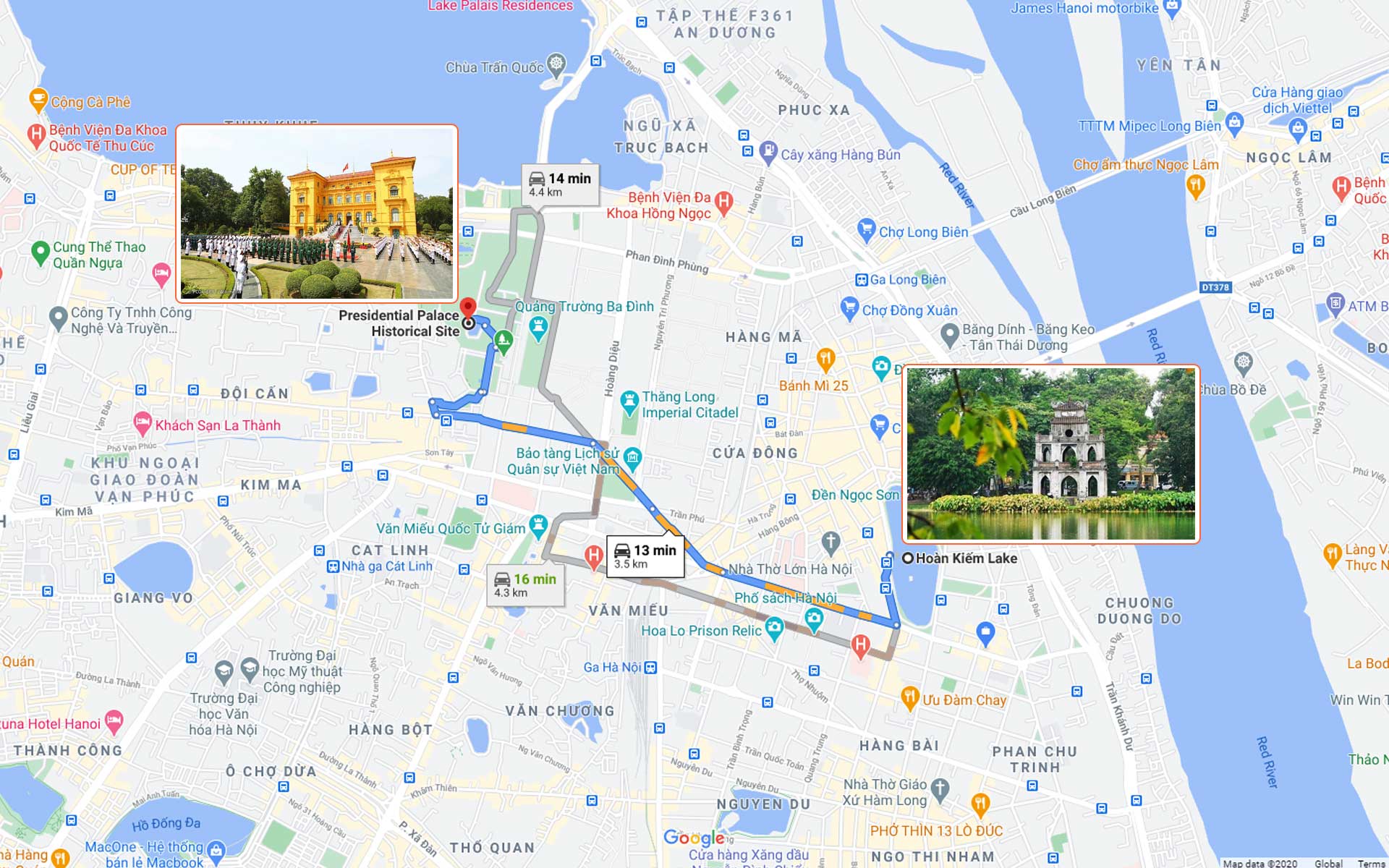 map from city center to Presidential Palace