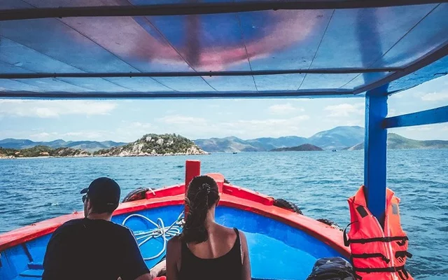 Pictures of tourists on a boat going to Whale Island Nha Trang