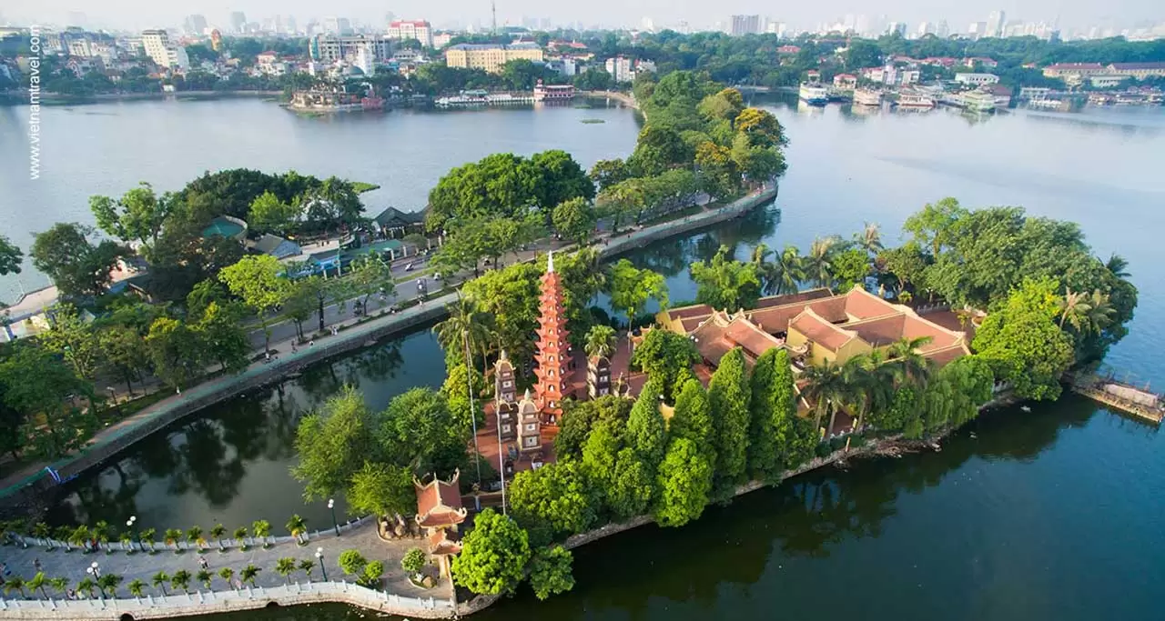 Tran Quoc Pagoda is located on Kim Nguu islet within West Lake