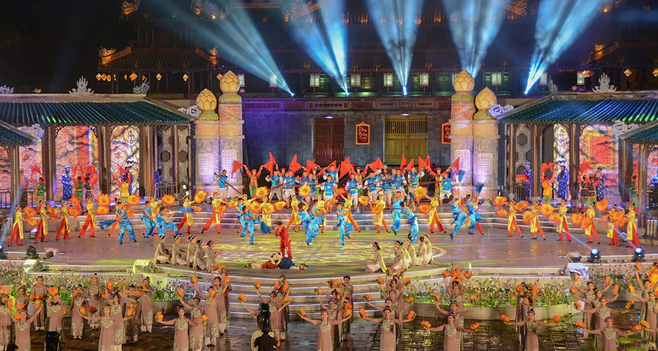 An elaborate dance performance at Hue Festival