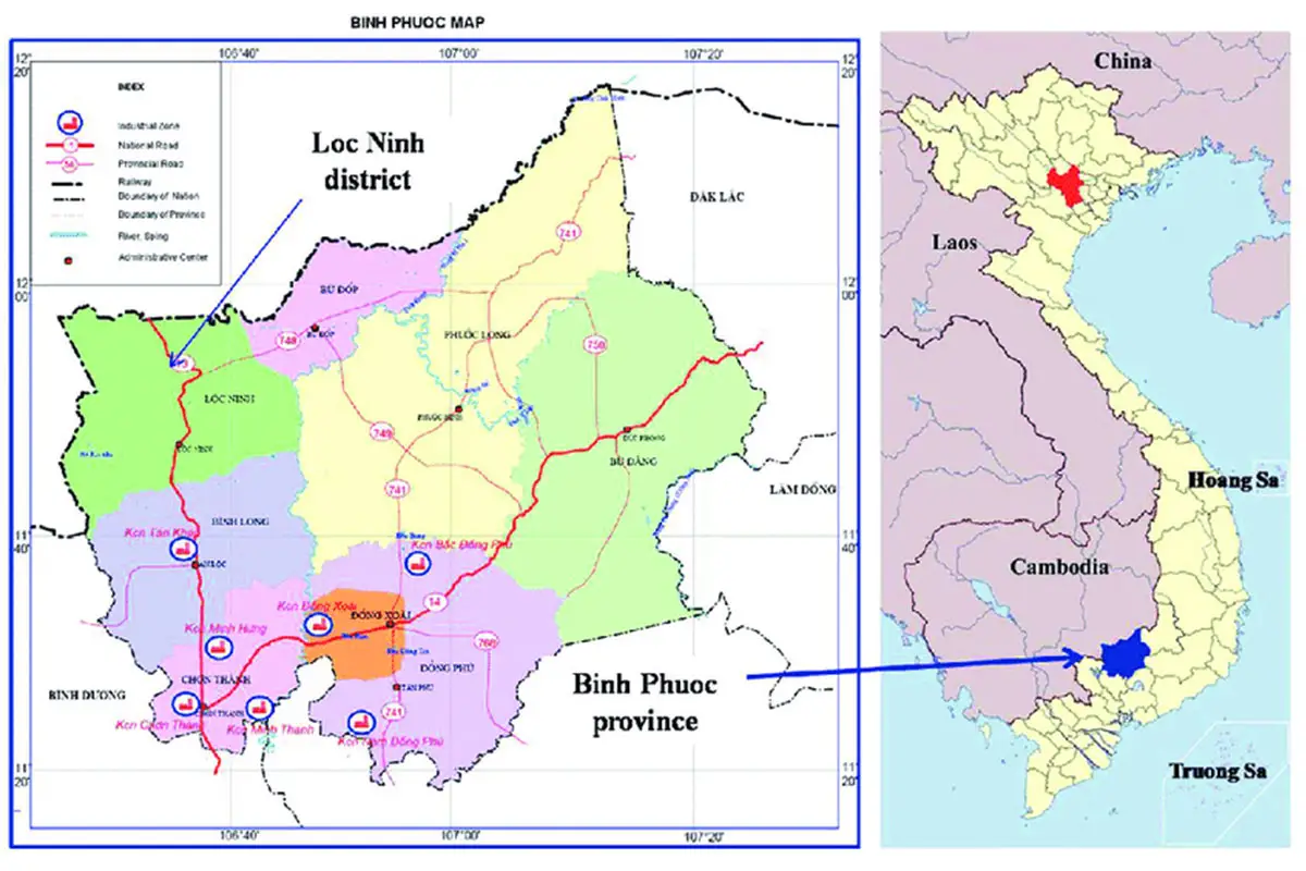 Map of Binh Phuoc province and its districts