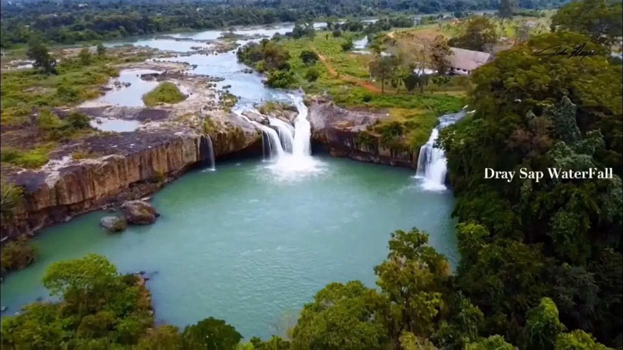 Aerial view of Dak Nong province with waterfalls and forests