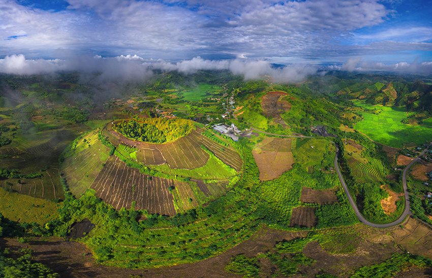 This aerial photo shows the Nam Kar volcano within Dak Nong Global Geopark in Dak Nong Province,