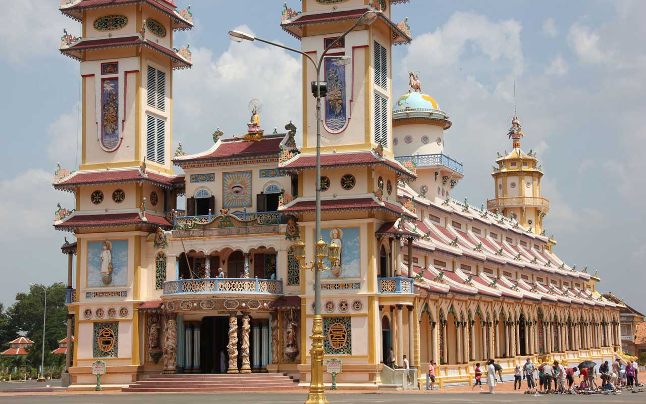 A view of the colorful Cao Dai Temple in Tay Ninh