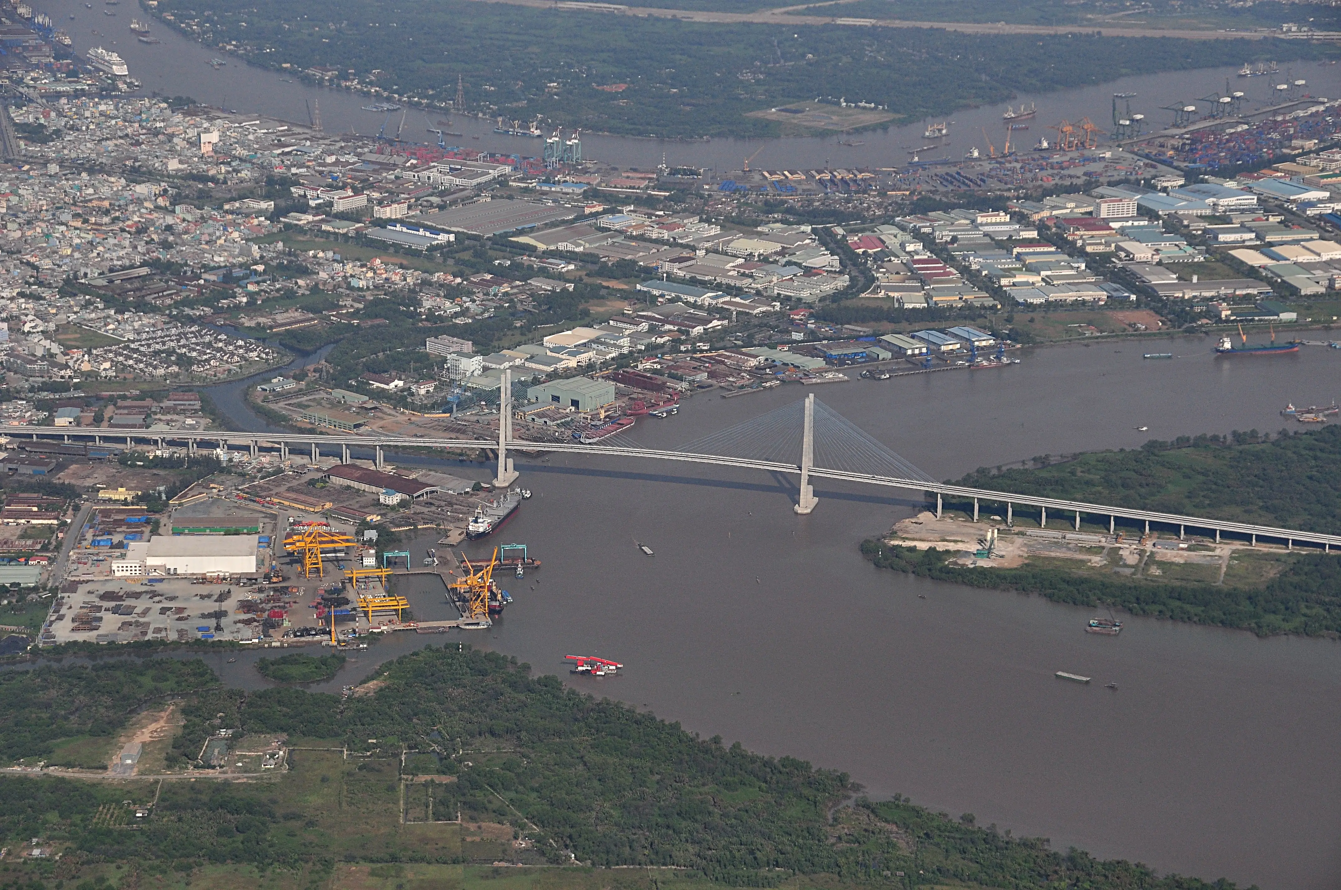 Aerial view of Dong Nai river and city