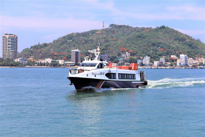 A hydrofoil boat on the water in Ba Ria - Vung Tau province